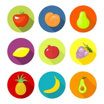 Vector set round icons with fruit Illustrazione stock