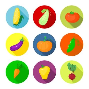Vector set round icons with vegetables Stock Illustration