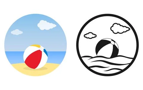 Vector set of round summer icons featuring a striped inflatable beach ball Ilustración de archivo