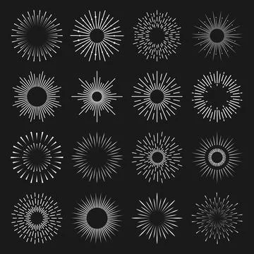 Vector set of round white rays on black background for web design and interne 스톡 일러스트