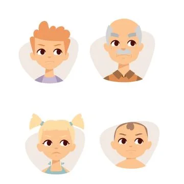 Vector set sad emoticons face of people fear shock surprise avatars characters Illustrazione stock