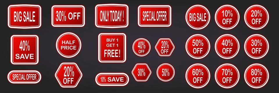 Vector set of sale design elements isolated on white background. Vector illus Illustrazione stock