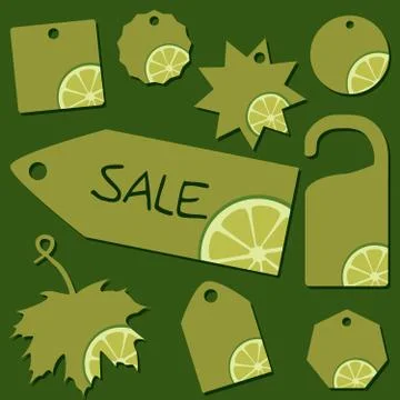 Vector set of sale labels with lime theme Stock Illustration