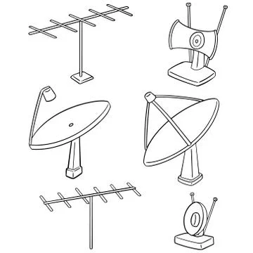 Vector set of satellite dish and antenna Stock Illustration