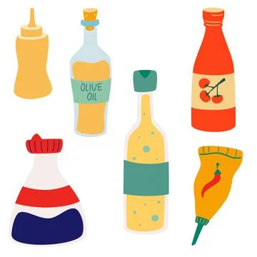 Vector Set of sauces. Sauce bottles. Different sauces, condiments and dressin Stock Illustration