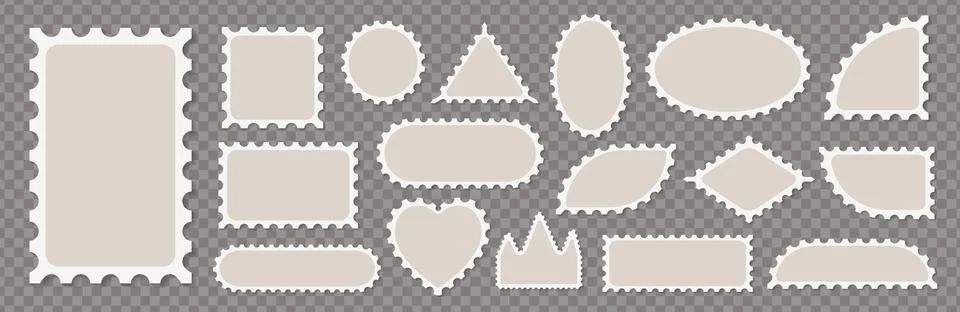 Vector set of scalloped postage frames isolated. Outline border template. Simple Stock Illustration