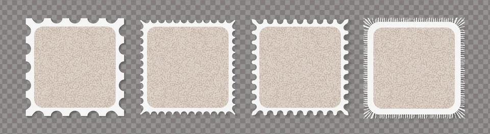 Vector set of scalloped postage frames isolated. Outline border template. Simple Иллюстрация