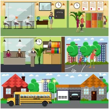 Vector set of school concept design elements in flat style Stock Illustration