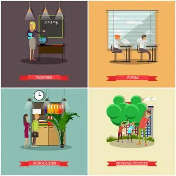 Vector set of school concept design elements in flat style Stock Illustration