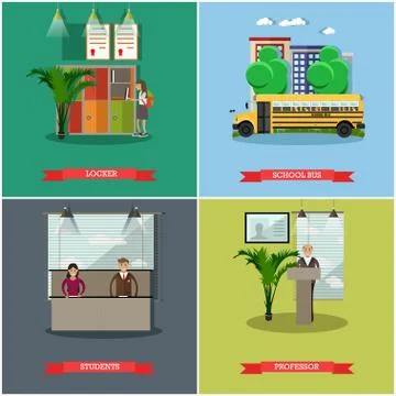 Vector set of school concept design elements in flat style Stock Illustration