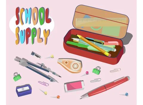 Vector set of school supplies. Back to school background with stationery Stock Illustration