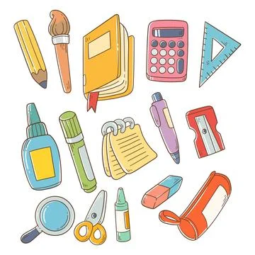 Vector set of school supplies hand drawn collection Stock Illustration