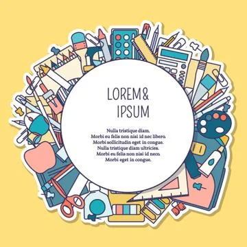 Vector set of school supplies or stationery. Back to school concept poster Stock Illustration