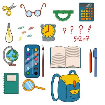 Vector set with school things on a white background. Stock Illustration