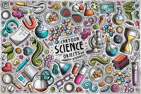 Vector set of Science theme items, objects and symbols Stock Illustration