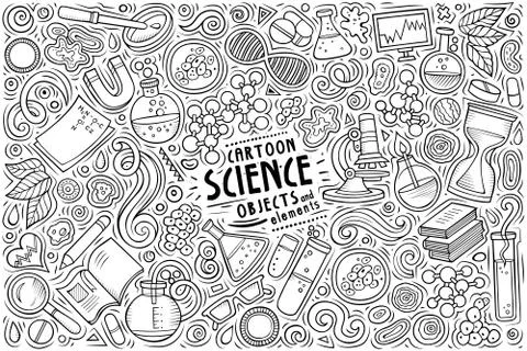 Vector set of Science theme items, objects and symbols Stock Illustration