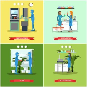 Vector set of scientific research laboratories flat style posters, banners Stockillustratie