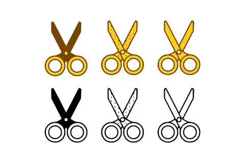 Vector set of scissors in doodle style isolated on white background Stock Illustration