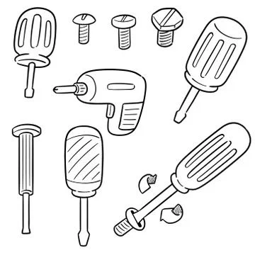 Vector set of screw and screwdriver Stock Illustration