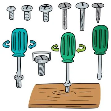 Vector set of screw and screwdriver Stock Illustration