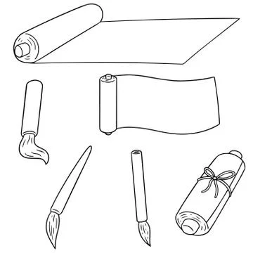 Vector set of scroll and brush Illustrazione stock