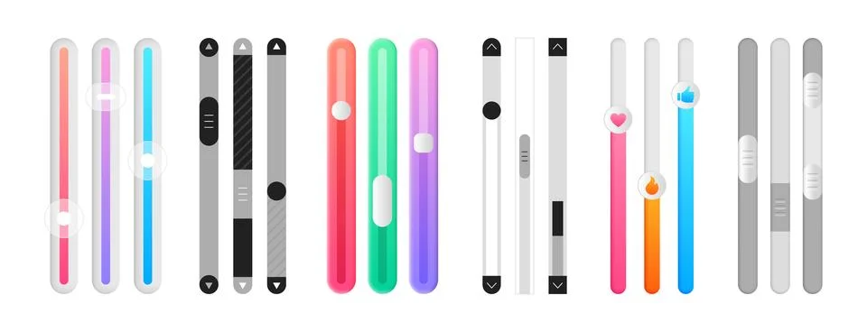 Vector set of scroll bars, volume or brightness sliders for website or web page Stock Illustration