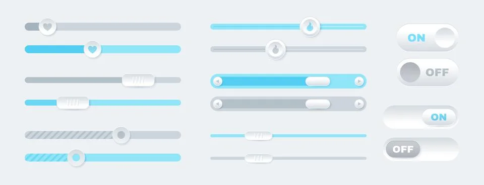 Vector set of scroll bars, volume or brightness sliders for website or web page Stock Illustration