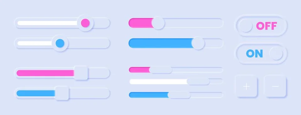 Vector set of scroll bars, volume or brightness sliders for website or web page Stock Illustration