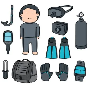 Vector set of scuba diving equipment Stock Illustration