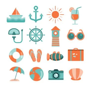 Vector set of sea and beach icons Stock Illustration