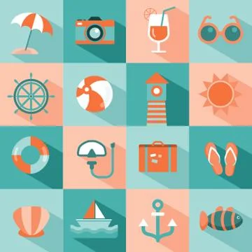 Vector set of sea and beach icons Stock Illustration