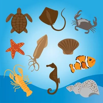 Vector set of Sea animals. Stock Illustration
