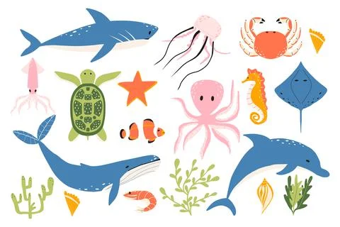 Vector set of sea animals Illustrazione stock