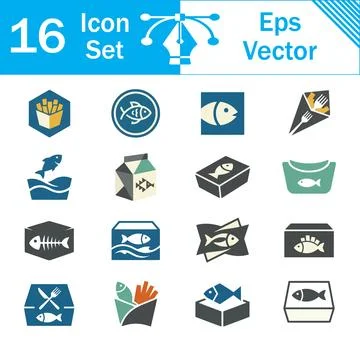 Vector set of seafood and fish food icons and symbols with set of modern icon Stock Illustration