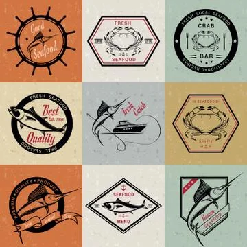 Vector Set of Seafood Labels and Badges Free Stock Illustration