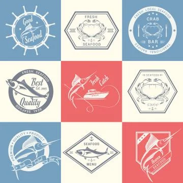 Vector Set of Seafood Labels and Signs Free Stock Illustration