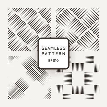Vector set of seamless geometric patterns of lines in the style of engraving Stock Illustration