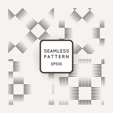 Vector set of seamless geometric patterns of lines in the style of engraving Illustrazione stock