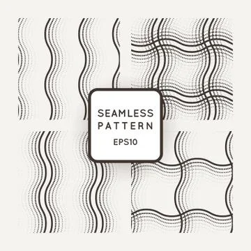 Vector set of seamless geometric patterns of wavy lines and points Stock Illustration