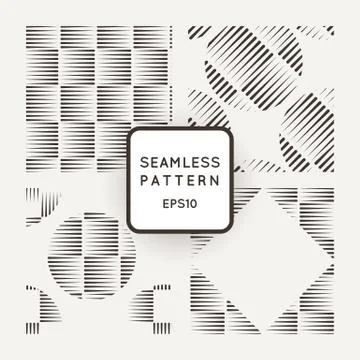 Vector set of seamless geometric patterns of lines in the style of engraving Stock Illustration
