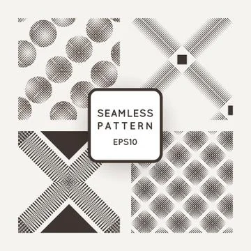 Vector set of seamless geometric patterns of lines in the style of engraving Stock Illustration