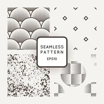 Vector set of seamless geometric patterns of lines in the style of engraving Stock Illustration