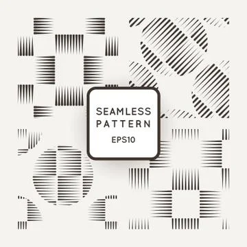 Vector set of seamless geometric patterns of lines in the style of engraving Illustrazione stock