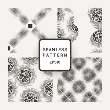 Vector set of seamless geometric patterns of lines in the style of engraving Illustrazione stock