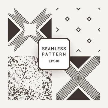Vector set of seamless geometric patterns of lines in the style of engraving Stockillustratie