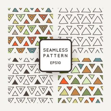 Vector set of seamless geometric patterns of crooked triangles Stock Illustration