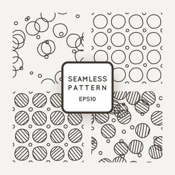 Vector set of seamless geometric patterns of crooked circles and rings Illustrazione stock