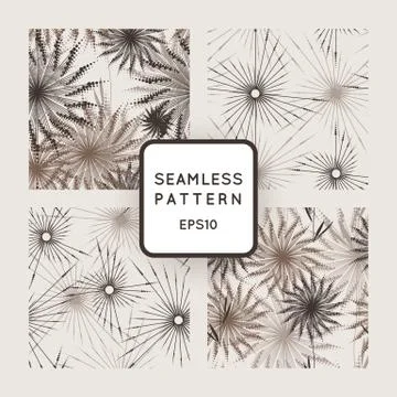 Vector set of seamless geometric patterns of stylized dandelions Stock Illustration