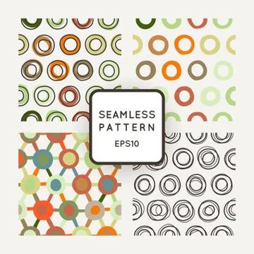 Vector set of seamless geometric patterns of crooked rings Stock Illustration