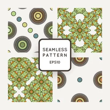 Vector set of seamless geometric patterns of stylized flowers mosaic Stock Illustration